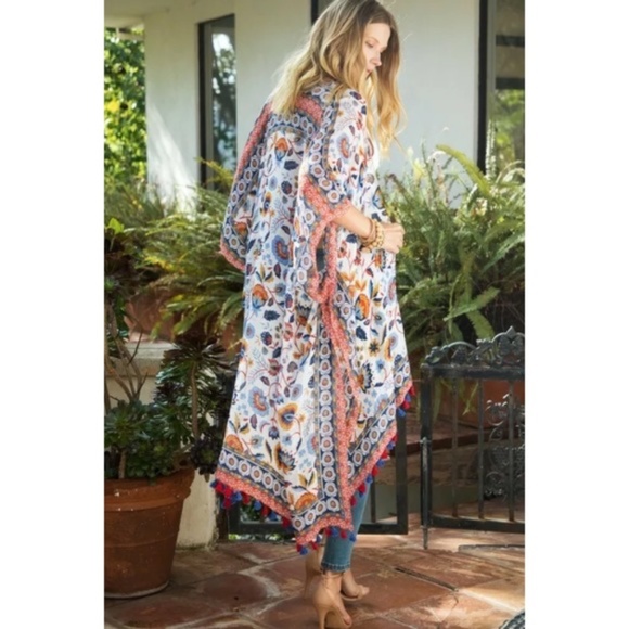 SOLD OUT Persian Vase Floral Print Boho Tassel Kimono Wrap - Picture 4 of 6